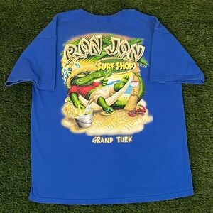 VTG Y2K 2008 Ron John Surf Shop Grand Turk Lazy Gator Beach Blue T-Shirt Mens L